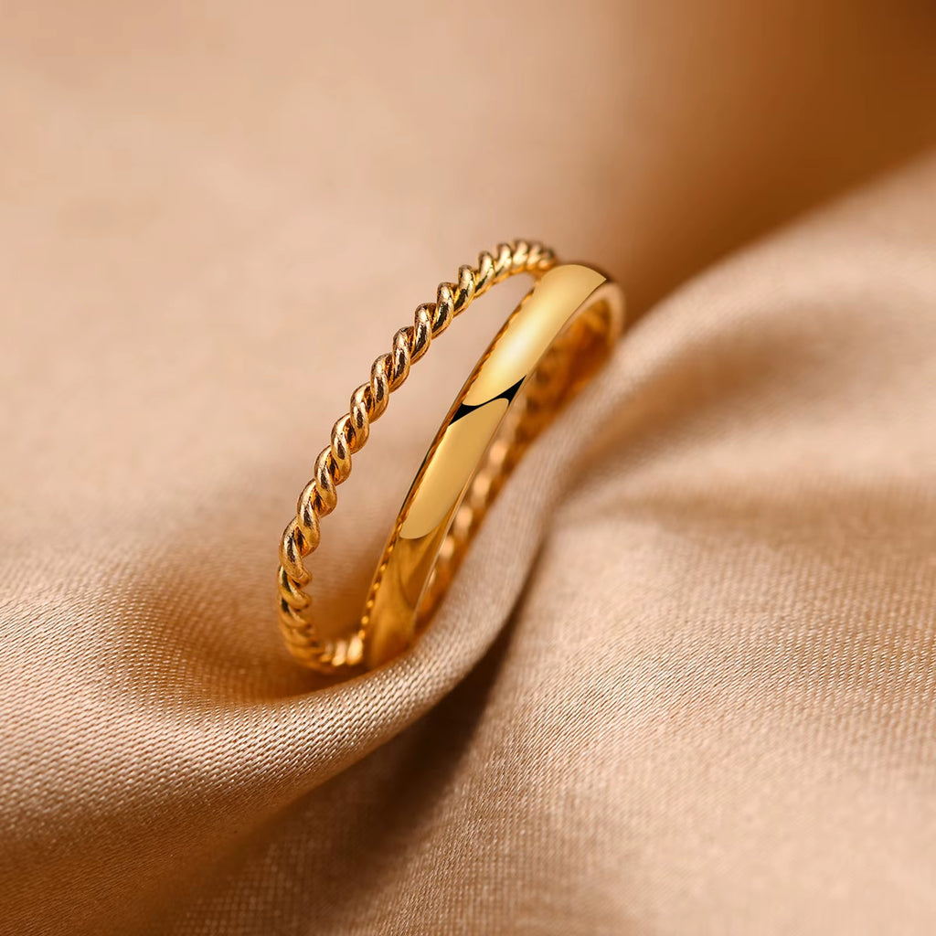 Set of 2 Stacking Ring for Womenstainless Steel 2Mm Thin Gold Color Dome Shap Minimalist Jewelry