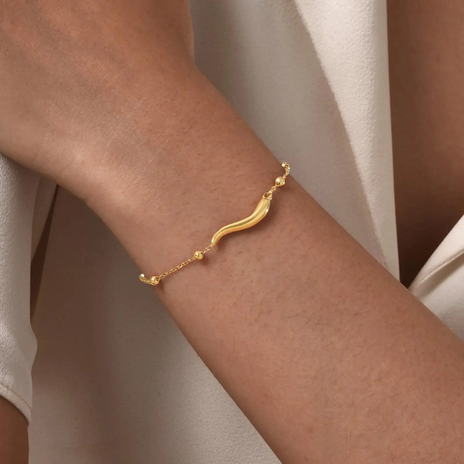 Italian Horn Satellite Chains Bracelet for Women, Stainless Steel Thin Link, Nickel-Free Hypoallergenic Jewelry Gifts