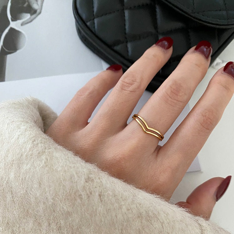 Chic Titanium V-Layer Ring for Women