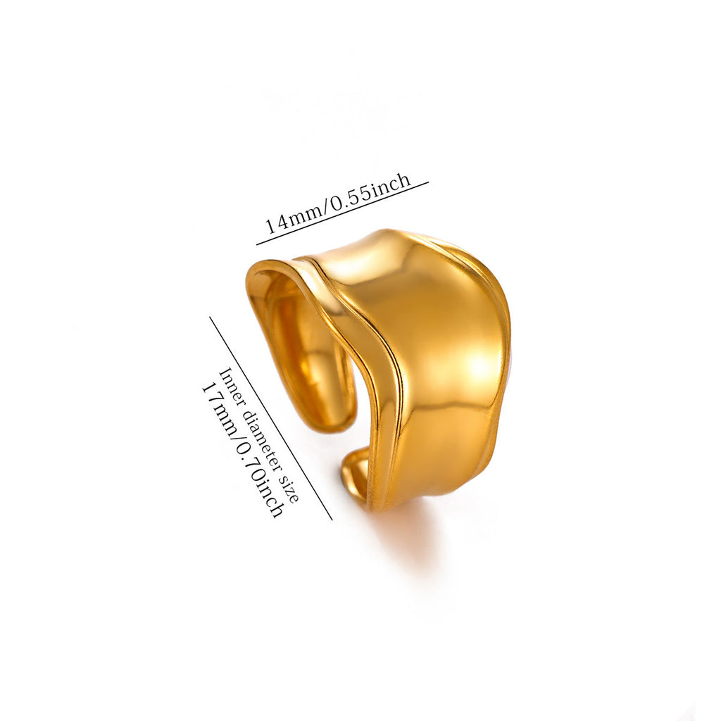 Wide Band Gold Open Ring in Stainless Steel for Women