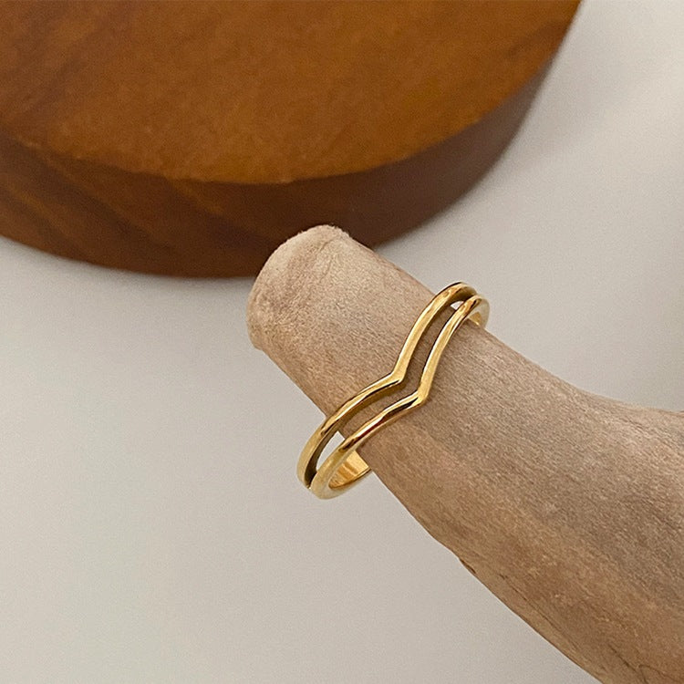 Chic Titanium V-Layer Ring for Women