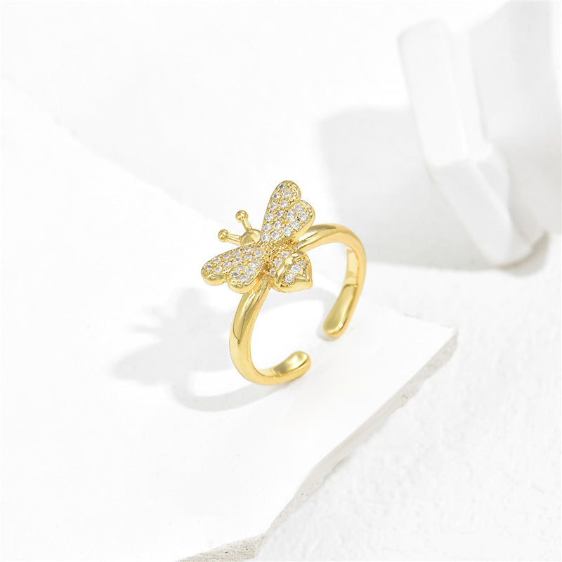 Cute Bee Ring with Copper Plating and Zircon Inlay