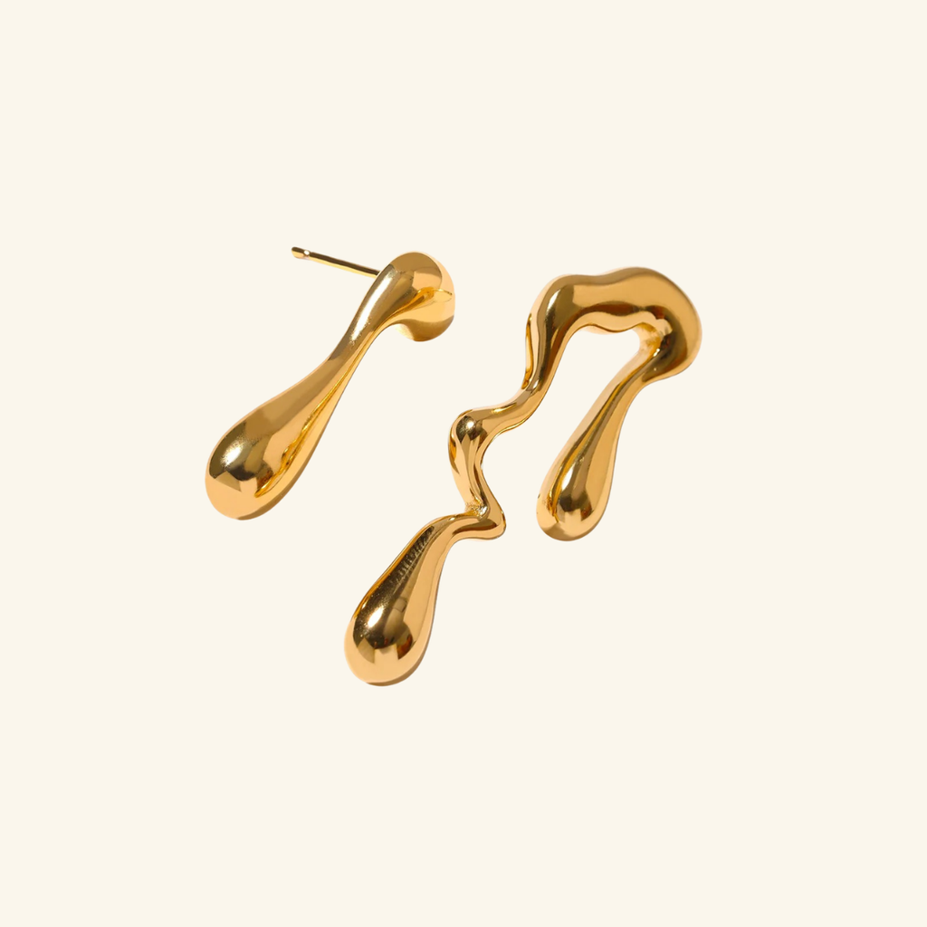 18K Gold Sculptural Drop Earrings Asymmetrical Statement Earrings
