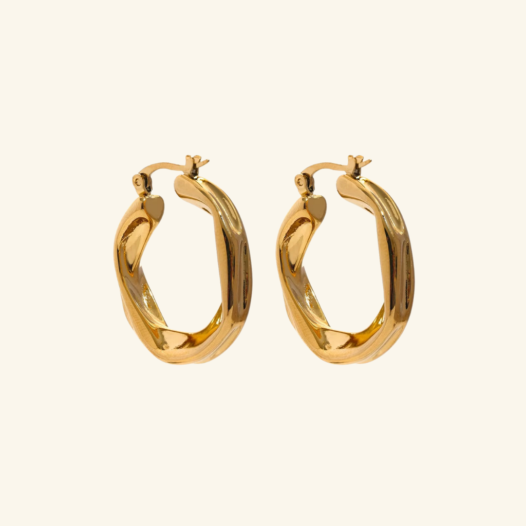 Twisted Gold Hoop Earrings 316L Stainless Steel Statement Hoops