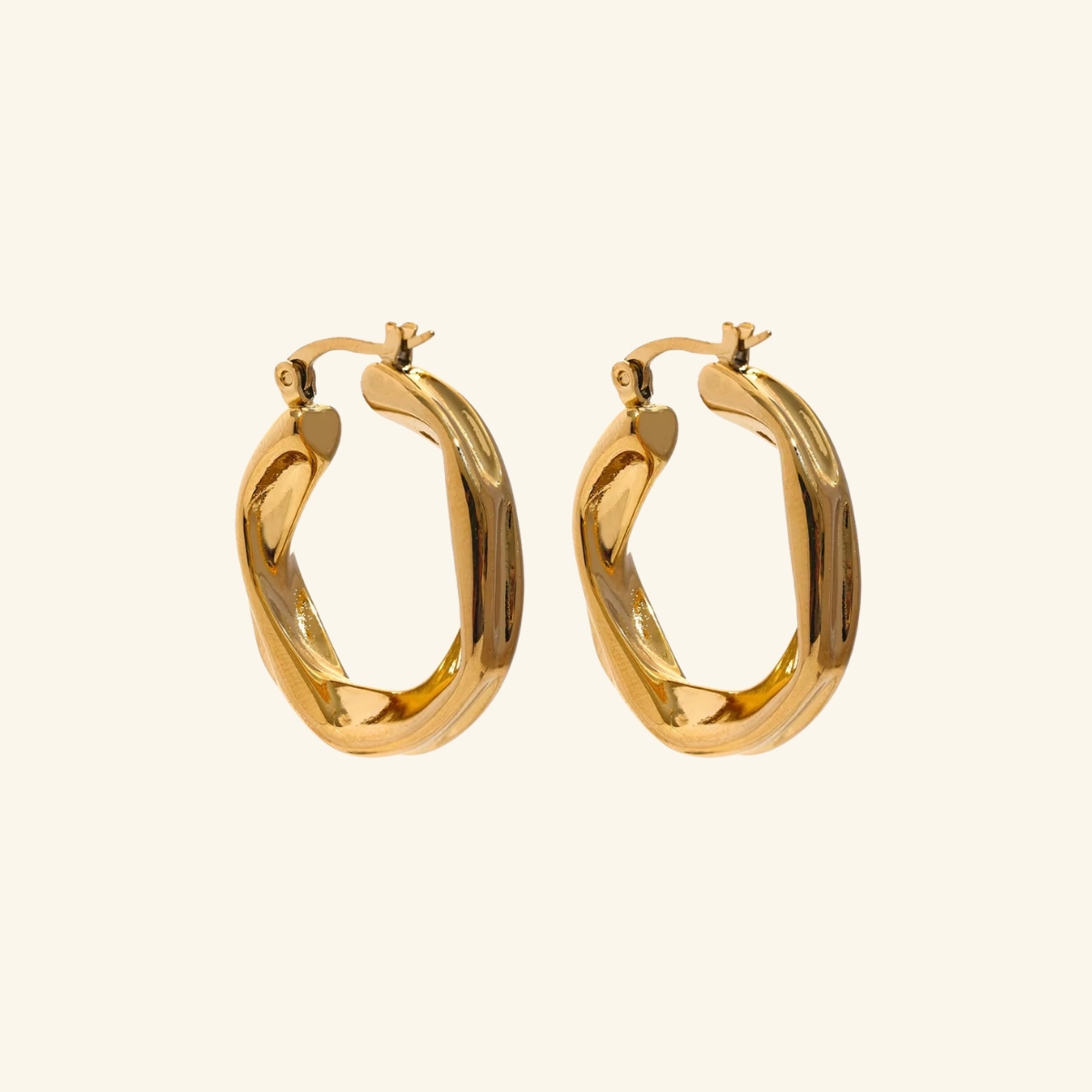 Twisted Gold Hoop Earrings 316L Stainless Steel Statement Hoops