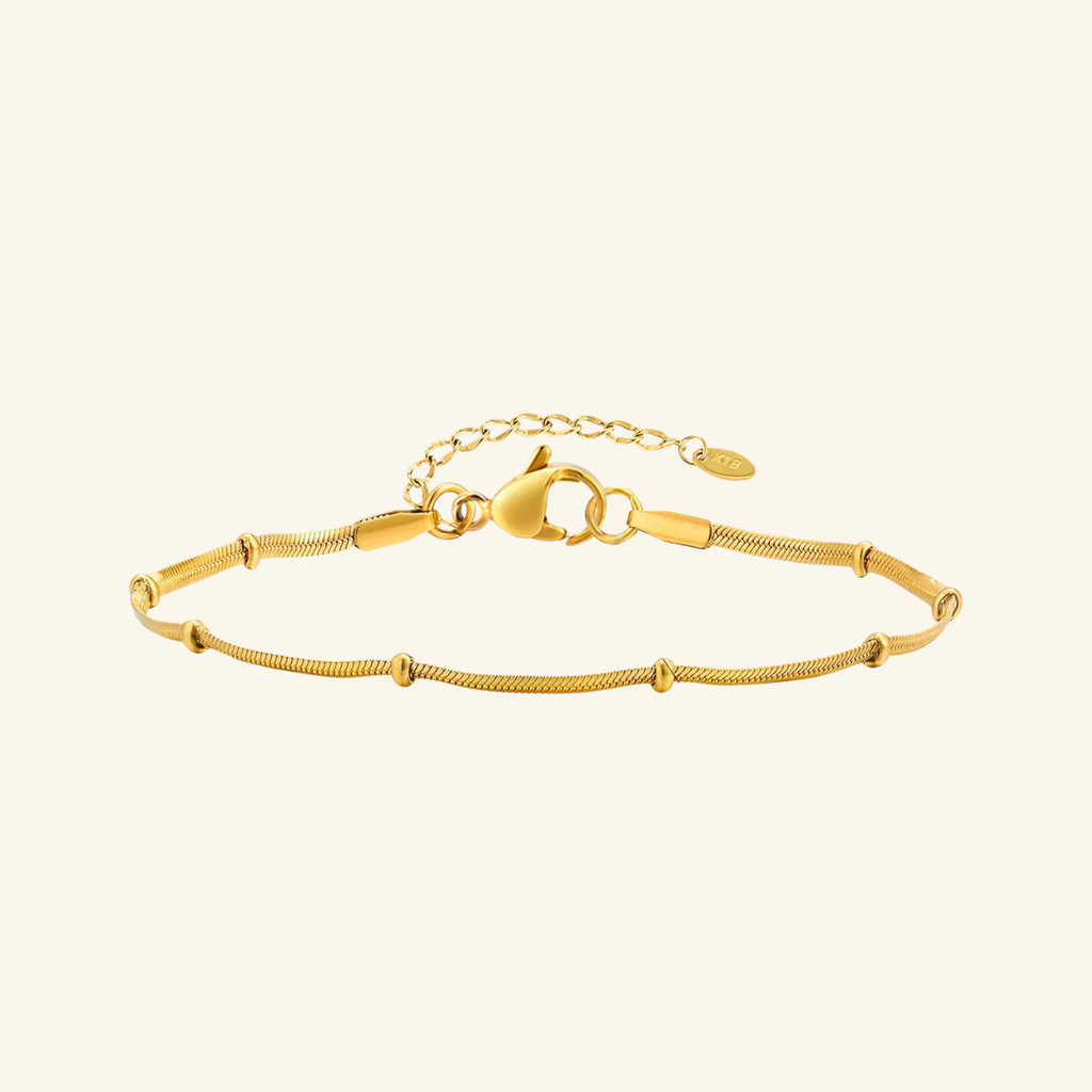 18K Gold Snake Chain Bracelet – Satellite Bead Stainless Steel Bracelet for Women