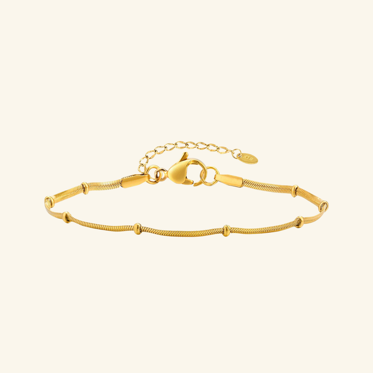 18K Gold Snake Chain Bracelet – Satellite Bead Stainless Steel Bracelet for Women