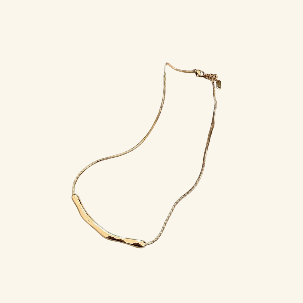 Gold Curved Bar Necklace – Minimalist Stainless Steel Snake Chain Necklace
