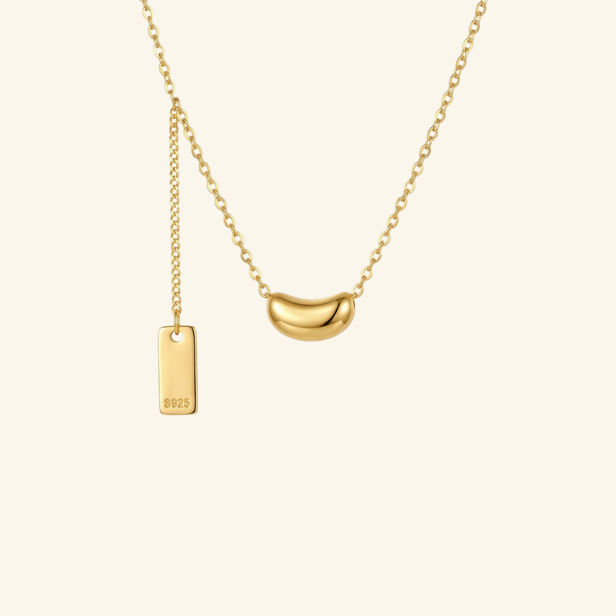 925 Sterling Silver Minimalist Sterling Silver Bean Pendant Necklace with Dainty