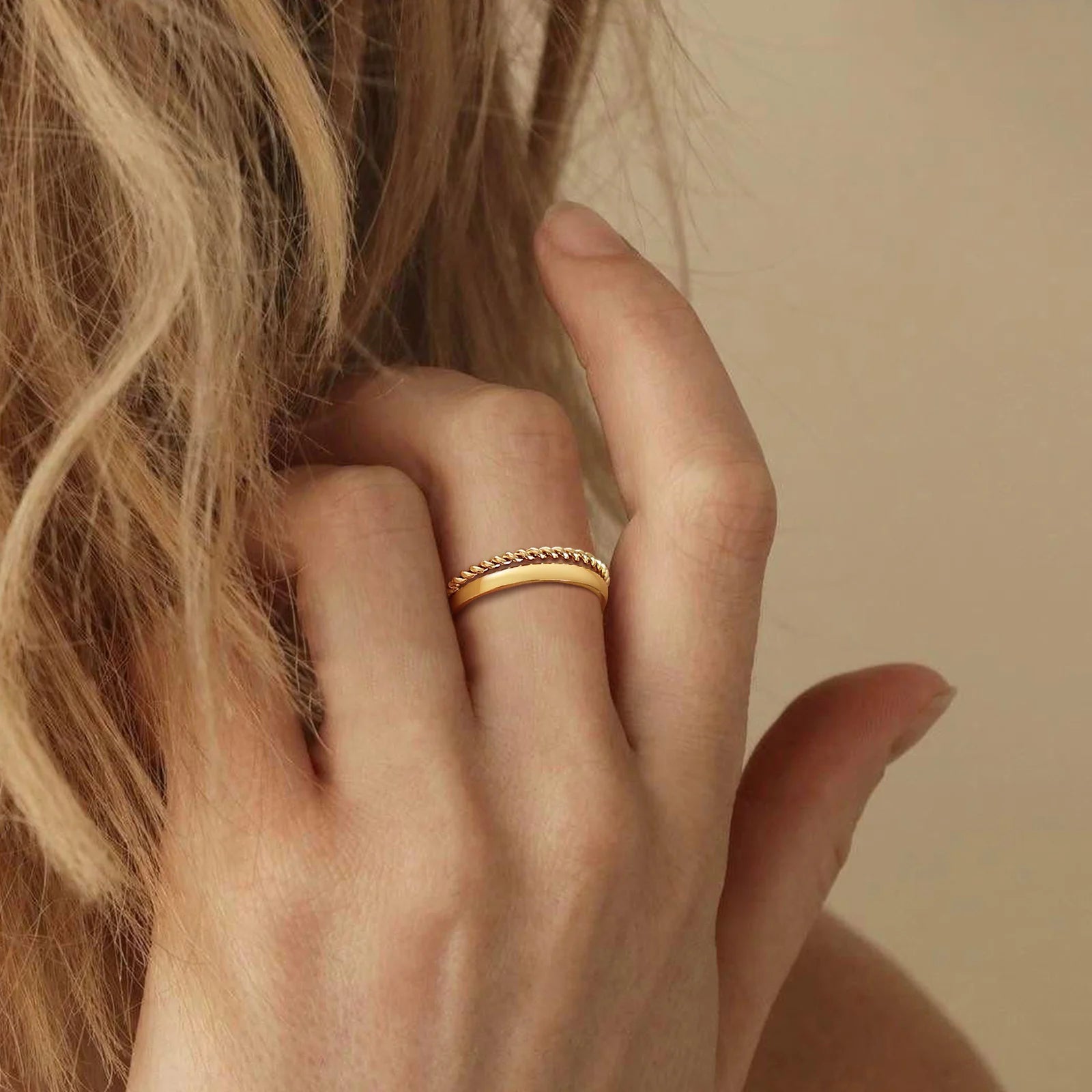 Minimalist Gold Stacking Ring Set – 2 Piece Stainless Steel Dome Band Rings for Women