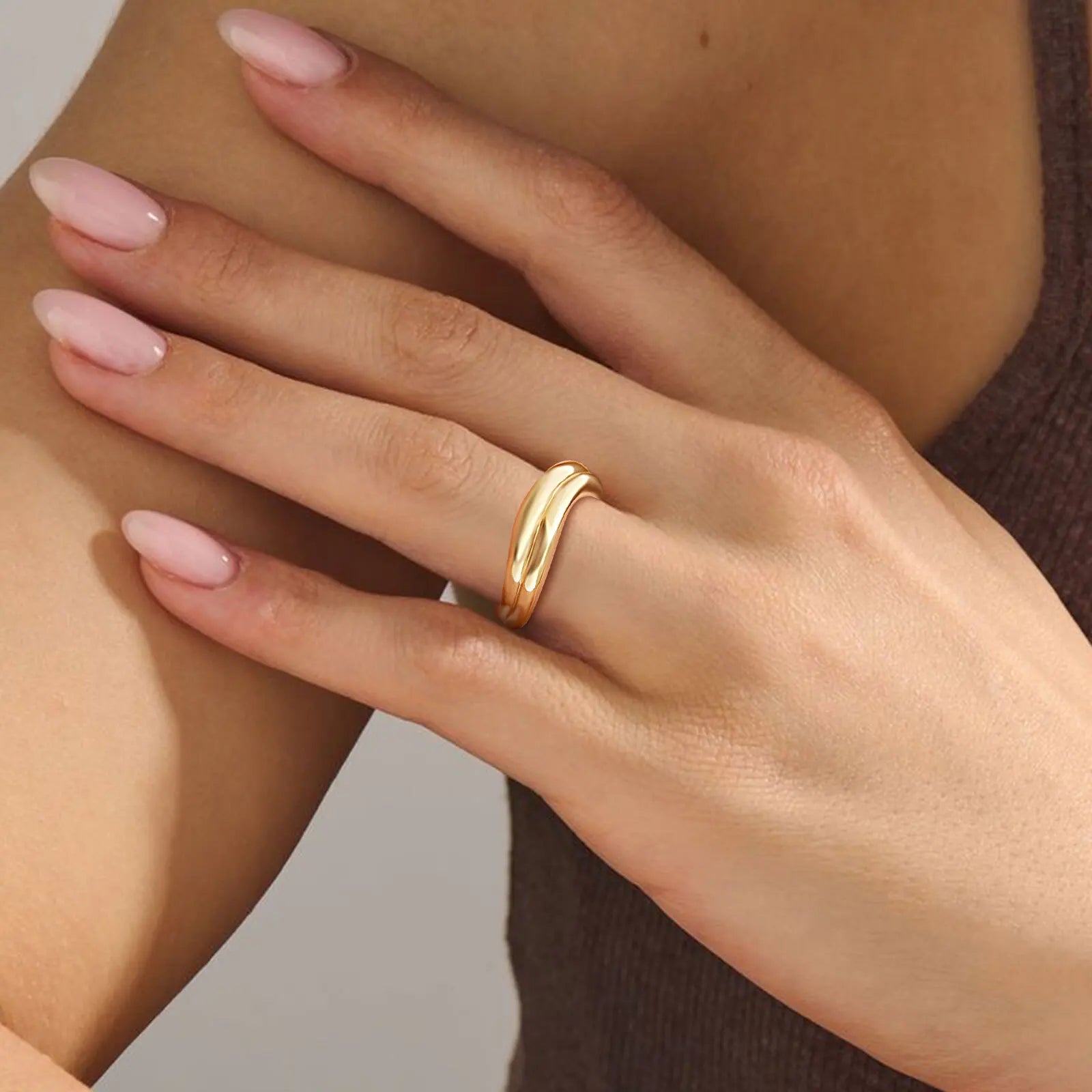 Stackable Double Wavy Ring for Women, Simple Stainless Steel Eternity Rings, Minimalist Finger Jewelry