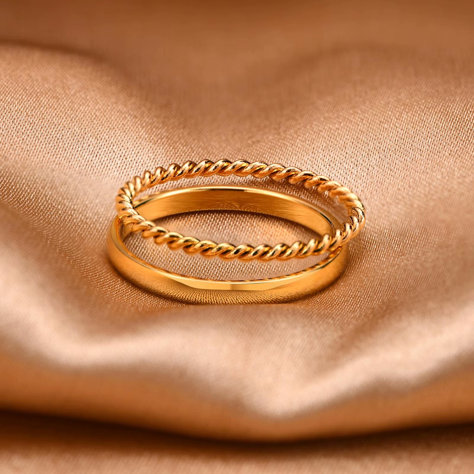 Set of 2 Stacking Ring for Womenstainless Steel 2Mm Thin Gold Color Dome Shap Minimalist Jewelry