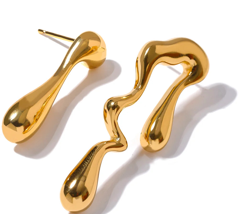18K Gold Pvd Plated Asymmetry Unusual Big Stud Earrings Stainless Steel Personality Fashion Waterproof Jewelry Women Gift