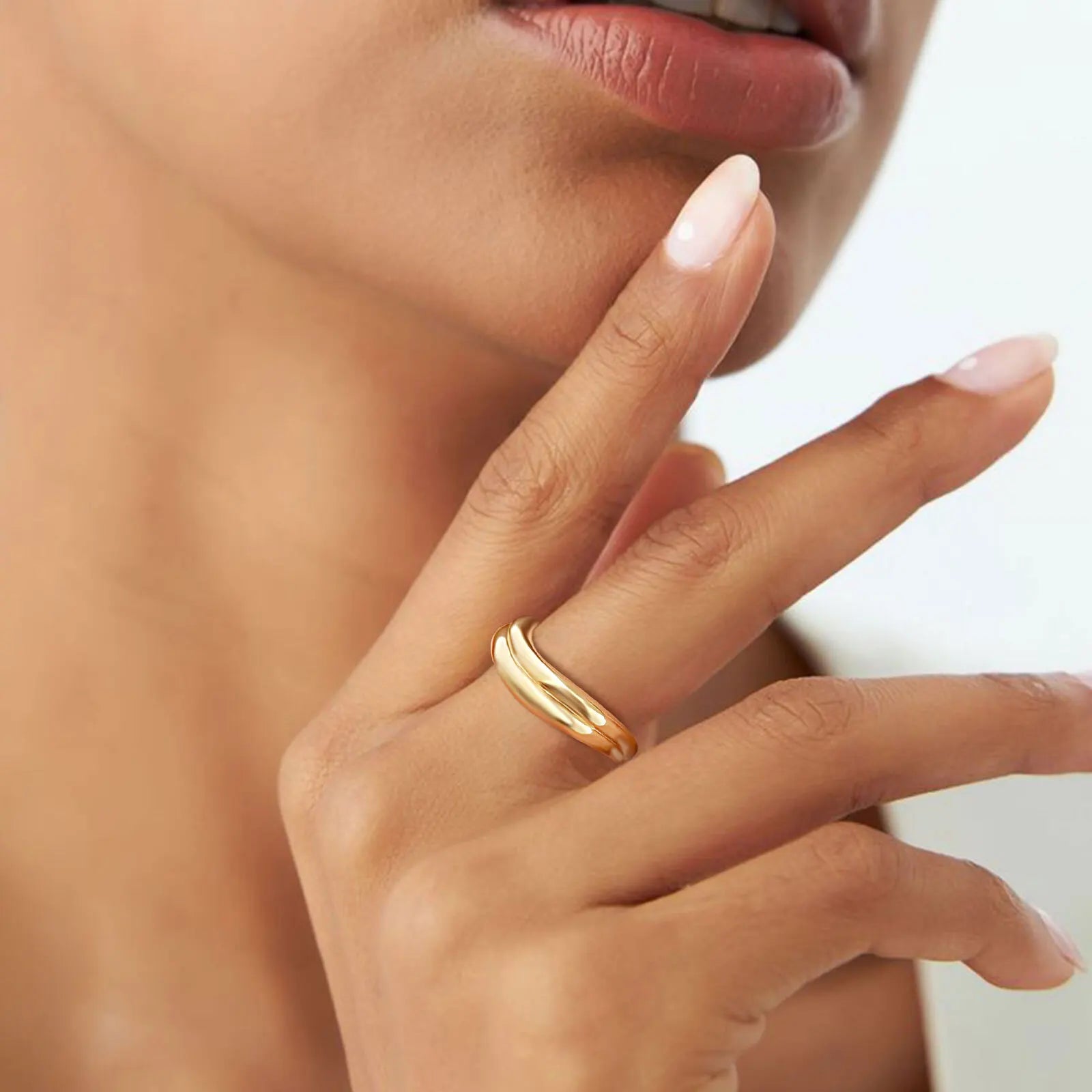 Stackable Double Wavy Ring for Women, Simple Stainless Steel Eternity Rings, Minimalist Finger Jewelry