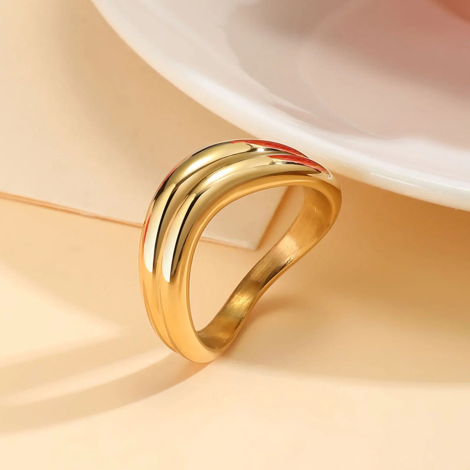 Stackable Double Wavy Ring for Women, Simple Stainless Steel Eternity Rings, Minimalist Finger Jewelry