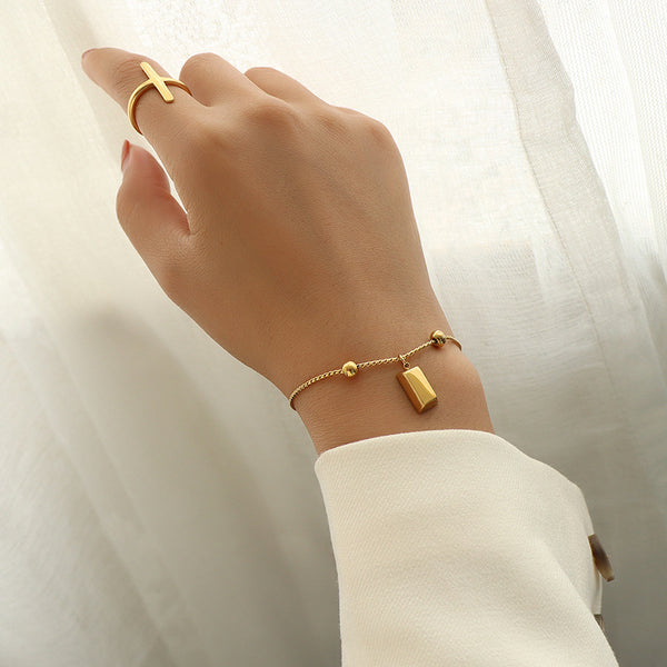 Adjustable Brick Steel Ball Bracelet with Draw Pull Buckle