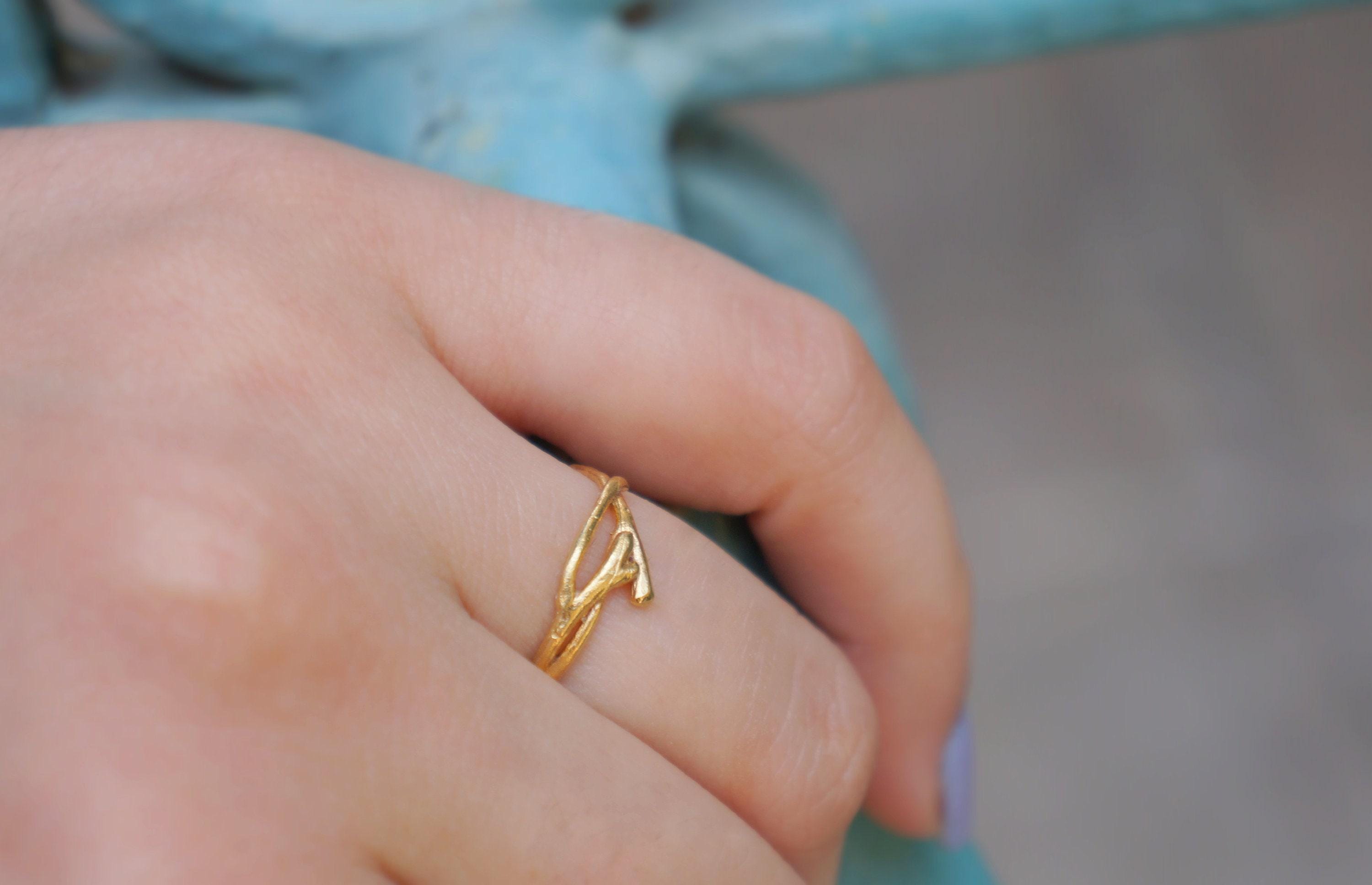 Gold Jasmine Ring, Gold-Plated Sterling Silver Jewelry, Jasmine Branch Ring, Gift for Her, Birthday Gift for Women, Handmade Jewelry-0