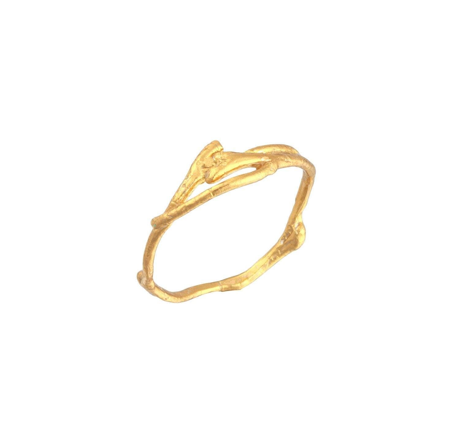 Gold Jasmine Ring, Gold-Plated Sterling Silver Jewelry, Jasmine Branch Ring, Gift for Her, Birthday Gift for Women, Handmade Jewelry-1