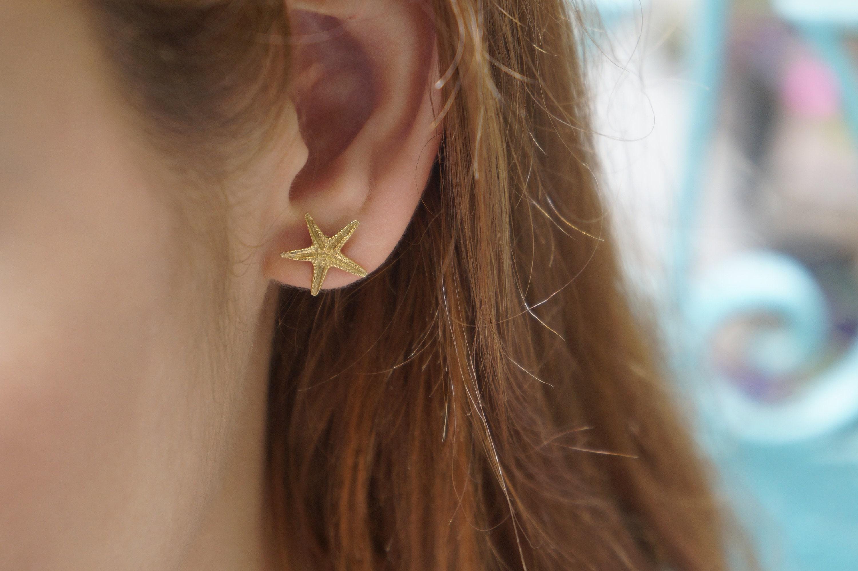 Starfish Stud Earrings: Ocean Inspired Jewelry (Gold Plated)-1