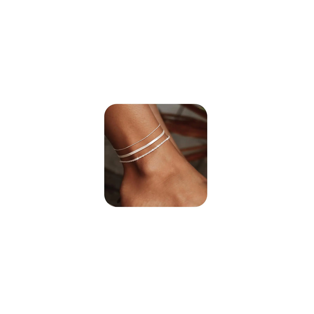 Silver Ankle Bracelets Layered Anklets for Women